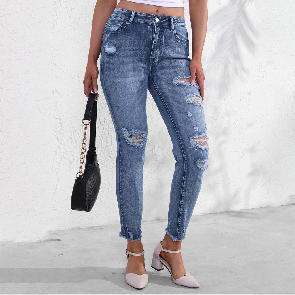 Women's High Waist Washed Women's Jeans Fashionable Versatile Straight Leg Pants