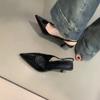 2025 new black bag head sandals female kitten heel Korean version temperament pointed head shallow mouth empty single shoes high heel stiletto