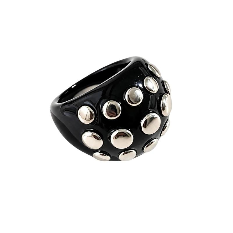 Resin Studded Ring Wide Bangle, Retro Metal Dot Statement Jewelry, Punk Y2K Bold Bracelet Ring for Women Party Daily Outfit