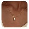 Exclusive 18K Gold Vacuum-Plated Stainless Steel Engraved Square Pendant Necklace with Alphabet Letters