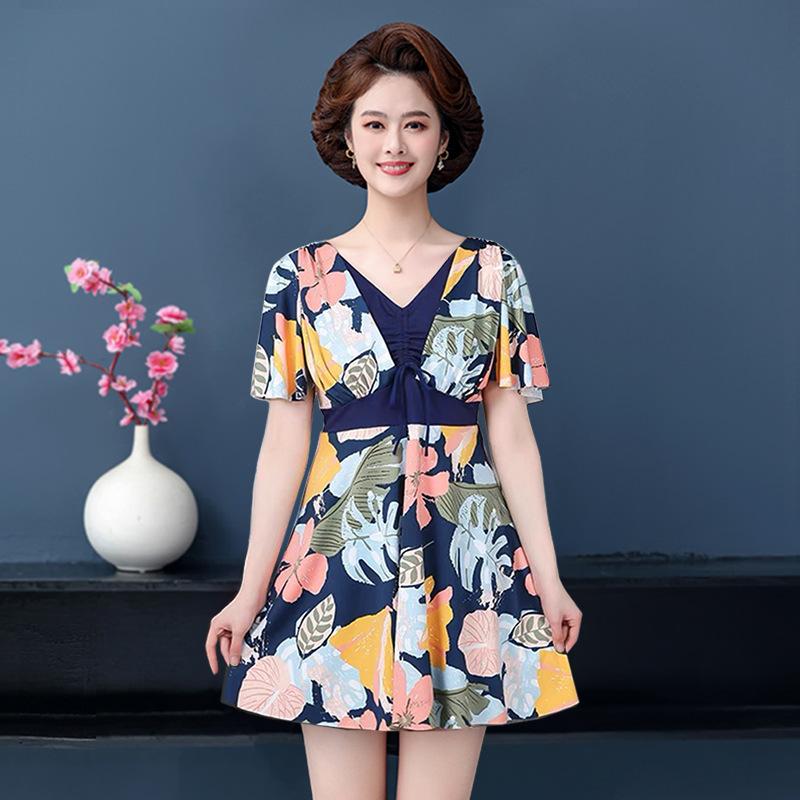 

Swimsuit women s suit large size dress style belly covering and thin mother style middle-aged and old conservative beach hot spring swimsuit xl [recommended 52.5-62.5kg]