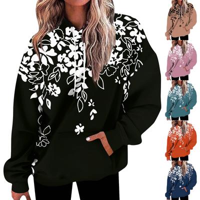 Women's Fashion Loose Casual Daily Long Sleeve Hoodie Floral/Leaf Print Sweatshirt Top