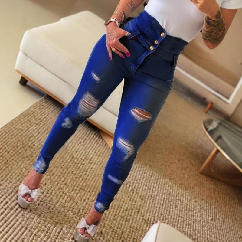 2022 Slim High-Waist Ripped Skinny Jeans