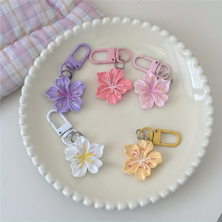 Romantic Cherry Blossom Keychains Sweet Minimalist Floral Charms, Lobster Clasp Gift for Couples and Friends, Decorative Bag Accessories