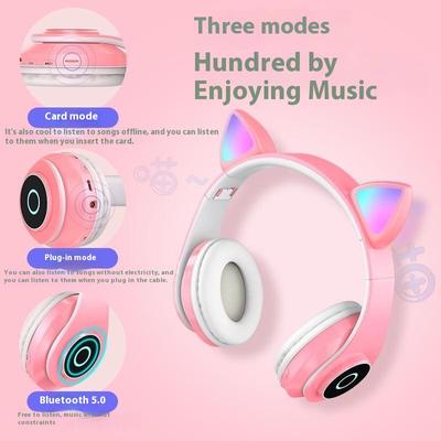 Cat Ear Bluetooth Headset Foldable Luminous Stereo Audio Headset Game Headset