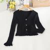 V Autumn Solid Neck Color Long Sleeve Cardigan Hem Neck Waist Fungus Edge Knit Sweater