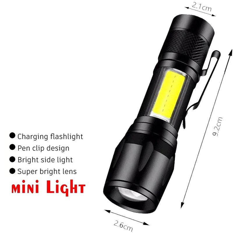 Strong Lighting ABS Flashlamp USB Charging Portable Outdoor EDC Torch Camping Hanging Flashlights Telescopic Focus COB Side Lamp