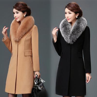 Wollen Damesjas van Middellange Lengte in Koreaanse Stijl Nizi Slim Fit Jas Herfst en Winter Bontkraag