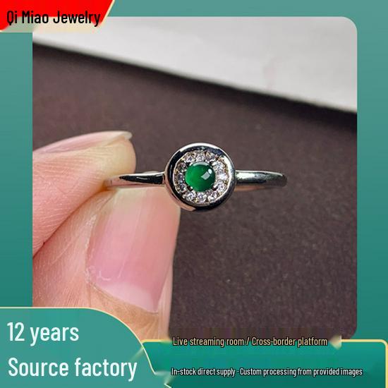 Natural A-Grade Jade Egg-Shaped Ring, K-Gold Plated with Full Diamond Inlay - Bright Green, Elegant Jewelry Accessory