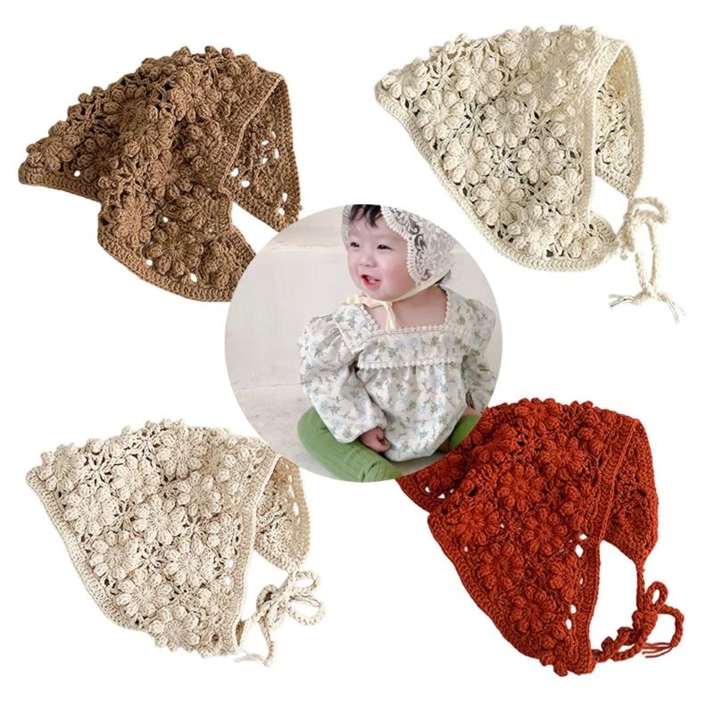 Verstellbares, gestricktes Baby-Kopftuch mit zartem Lochmuster, bequeme Kopfbedeckung, Haarschmuck für Babys und Kinder