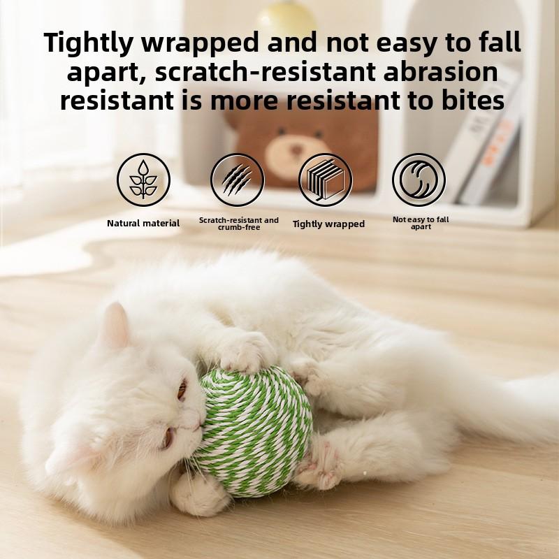 Cat Colorful Sisal Ball Toy Wool Ball Teasing Cat Ball Plush Self-hi To Relieve Boredom and Resist Biting Teeth Grinding Stick Teasing Cat Supplies