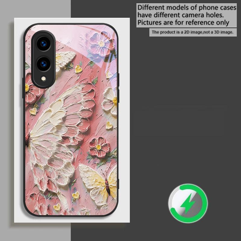 Oil Painting Butterfly Suitable for Samsung Galaxy S26 Ultra S20 FE S21 S22+ 23 Plus S24 Ultra 25 Edge Black Glass Phone Casee