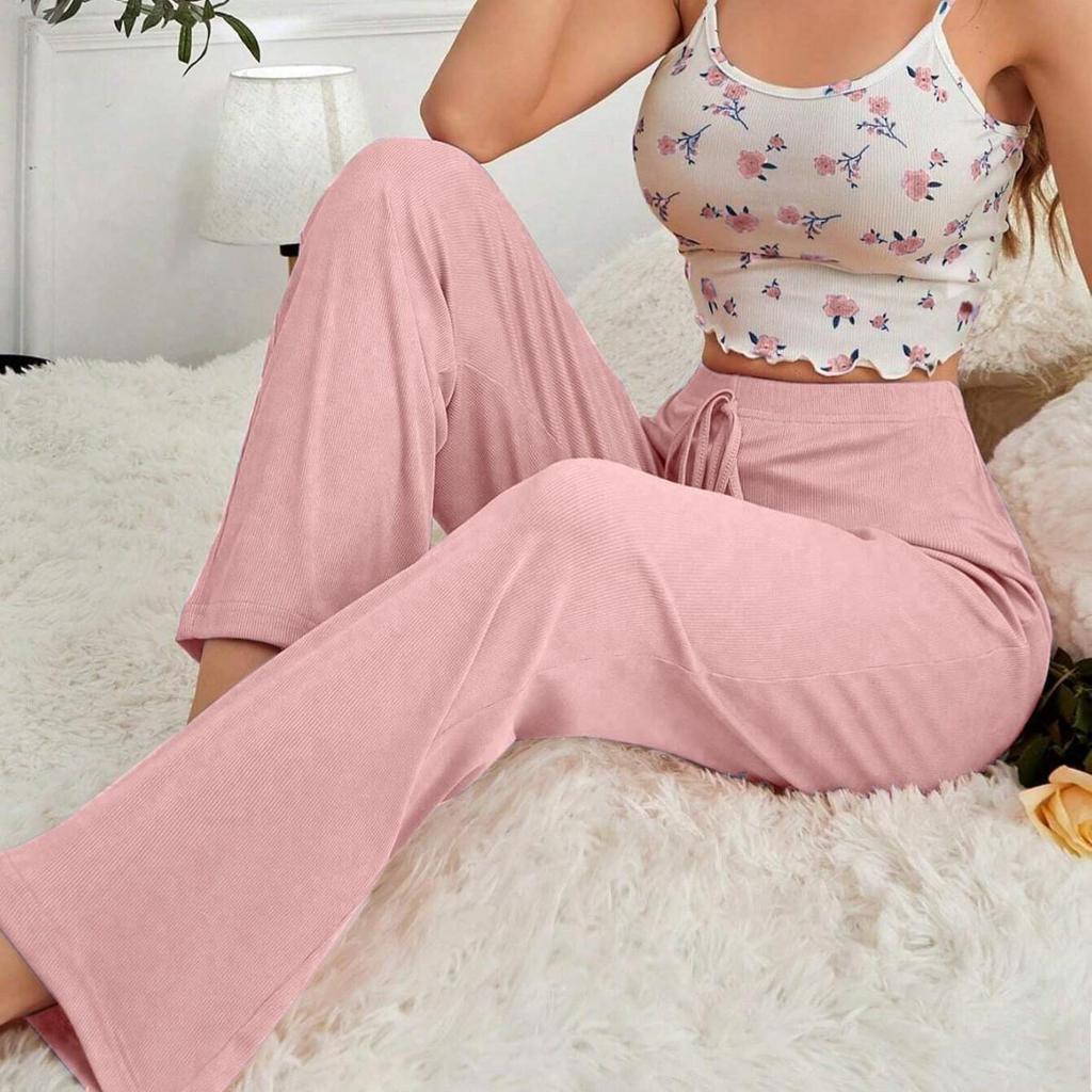Floral Camisole & Long Pants Set - Casual, Comfortable & Sexy Women's Homewear
