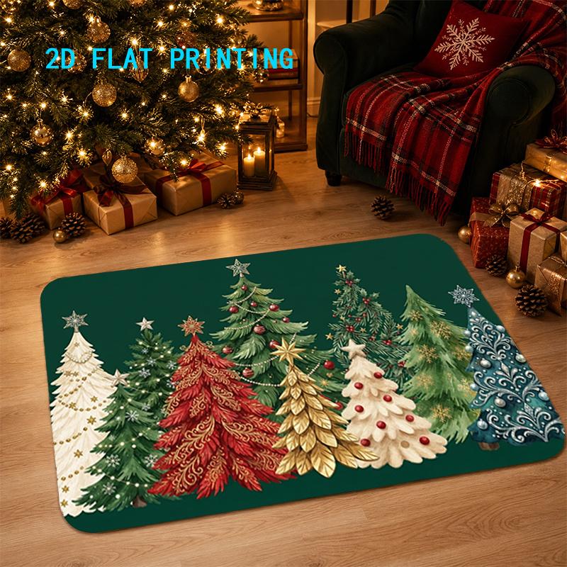 1pc 2D Flat Vintage Christmas Tree Entry Rug, Festive Decor Mat for Home, Outdoor, Entryway, Bedroom, Balcony, Holiday Gift