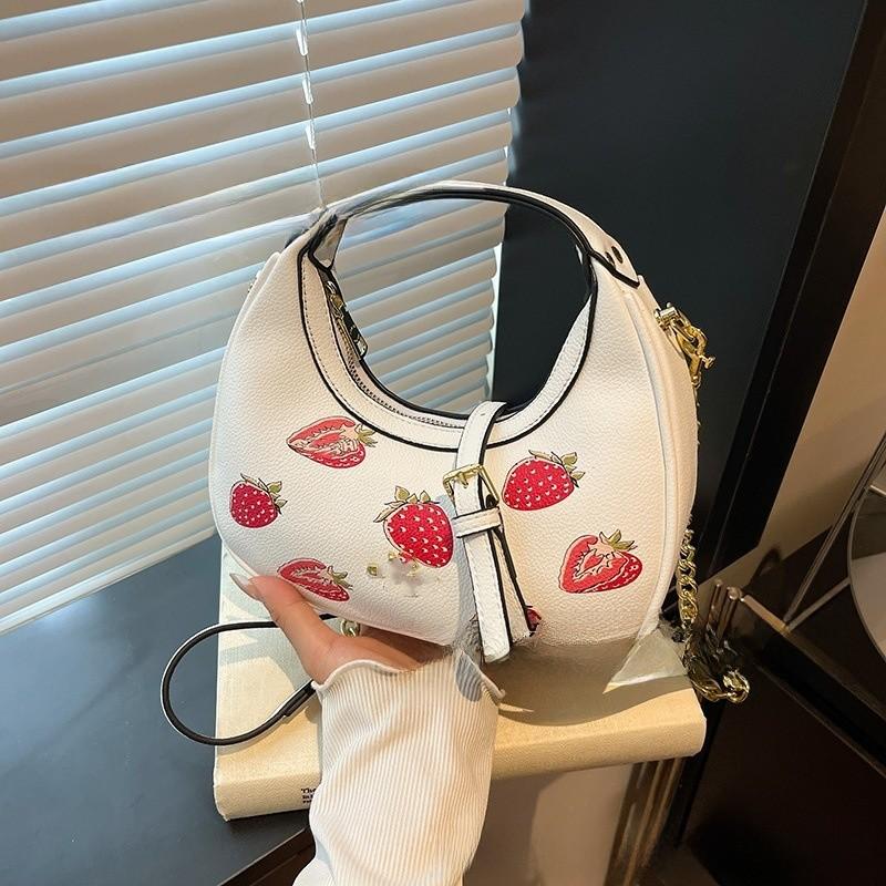 Shoulder Crossbody Fashion Bag With Cherry Print And Chain Design Daily For