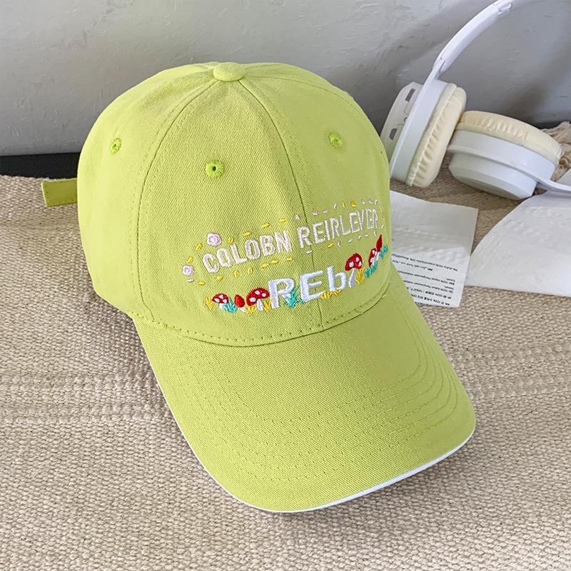 Flower embroidery baseball cap women's wide brim big face showing face small cap big head circumference versatile hat