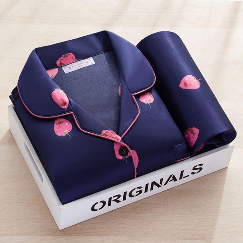 

2022Пижамный костюм Женский для сна из двух частей Домашняя одежда Большой размер Navy blue XXL