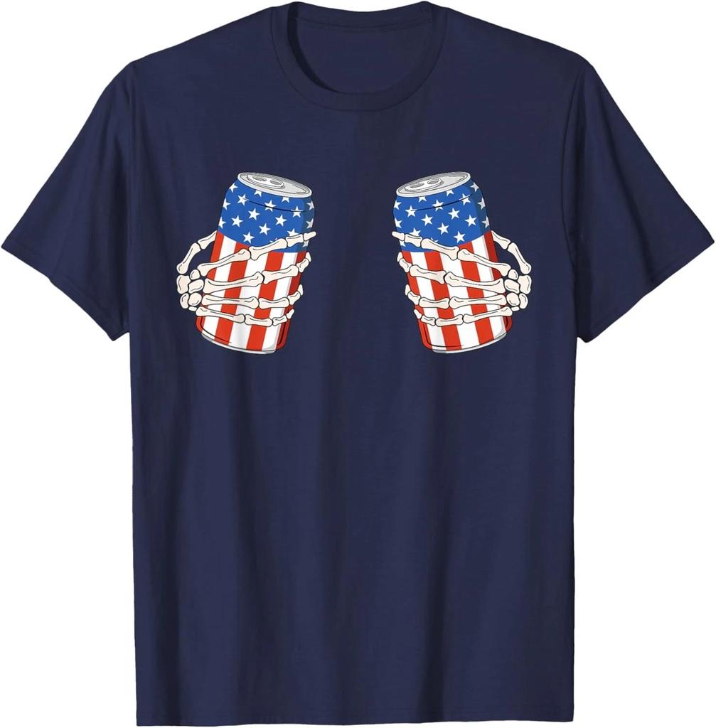 Funny Beer Can Skeleton Hand 4th of July AmeriCan Patriotic USA T-Shirt
