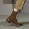 Mode Neue Herbst Winter Kuhveloursleder Damenstiefel Mode Schnürung Plateau Stiefel für Damen Klobiger Absatz Kurze Stiefel Botines Mujer Hohe Absätze