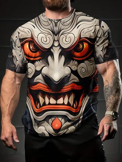 Warrior Dragon Print Super Stretch Casual Short-sleeved Men's Daily Party Home Social T-shirt Solid Color Street Fashion