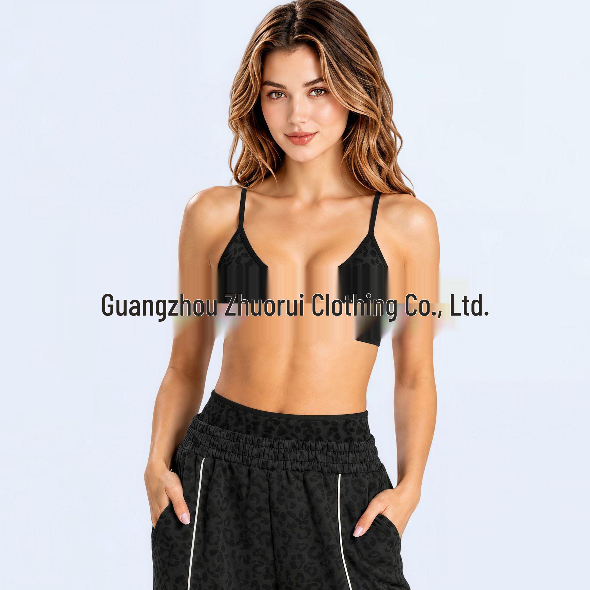 Leopard Print Color Block Sports Bra - V-Neck Shockproof Yoga Camisole for Women S