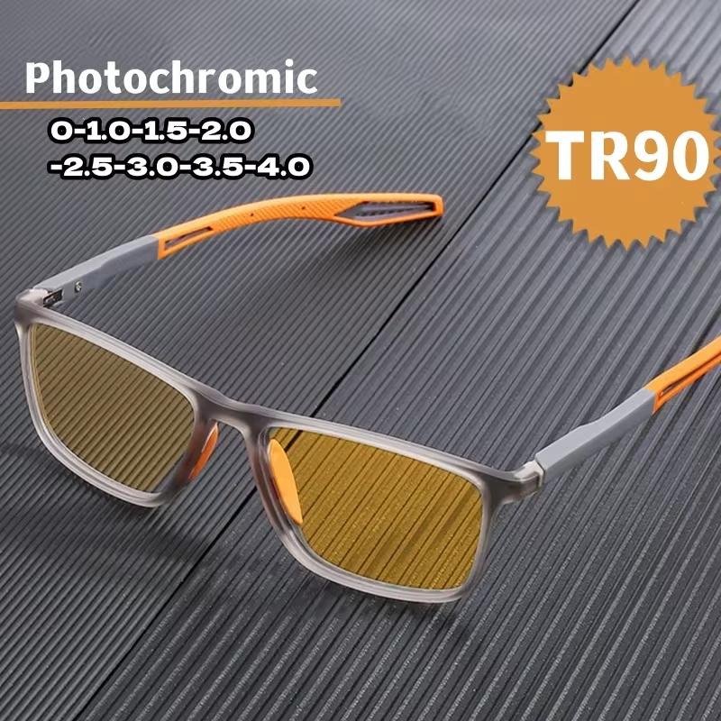 Men Ultralight Pochromic Glasses TR90 Frame Myopia Eyeglasses Women Male Vintage Color Changing Sunglasses Eyewear 0 To -4.0