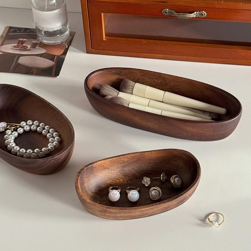 Natural Wooden Valet Dish Handmade Home Accessory Key Jewelry Organizers Perfect For Nightstand Or Dresser Top