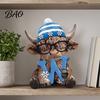 Small Bookshelf Figurine 4Pcs Christmas Highland Cow Figurine, Winter Blue Yak Statues with Snowflakes Xmas Comfortable Hand Feel Decor Hats,