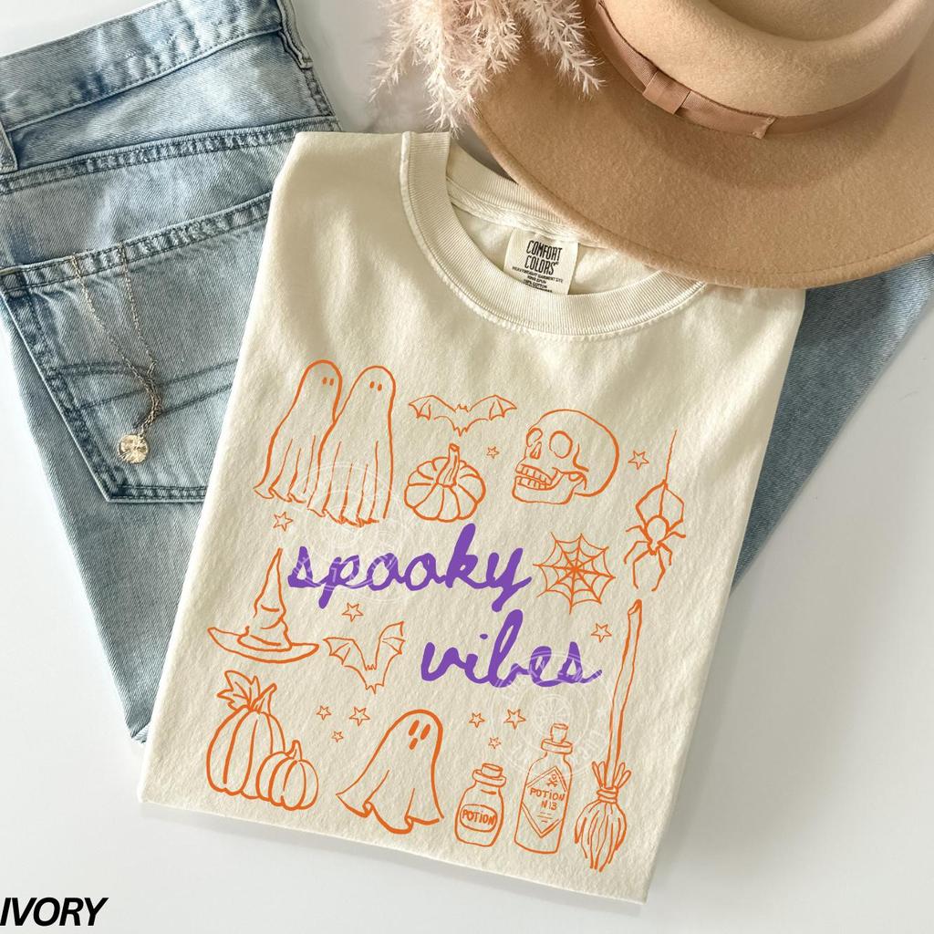 Halloween Doodle Shirt, Spooky Vibes Shirt, Girly Pumpkin Tshirt, Boho Floral Fall Tee, Halloween Shirt, Autumn Vibes Spooky Season Shirt