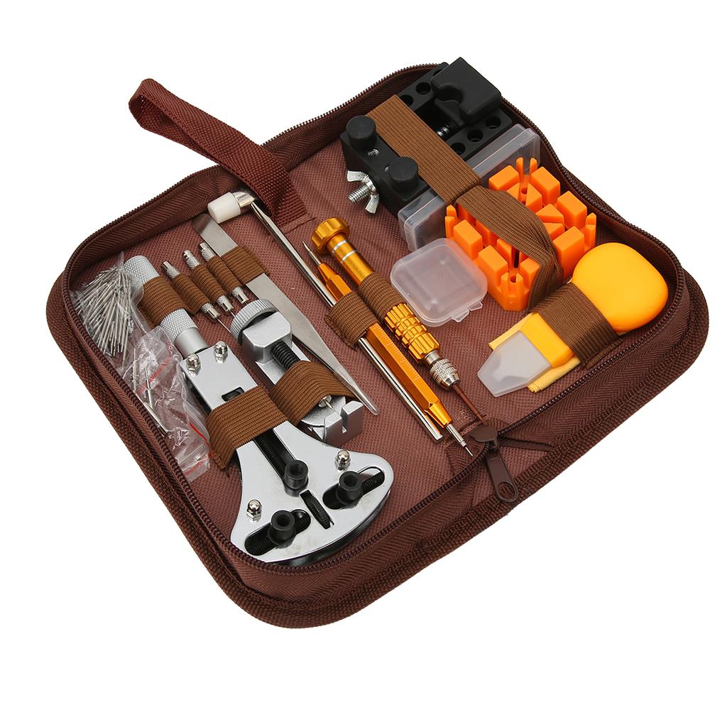 Watch Repairing Kit Watch Battery Replacement Watch Case Opener Complete Watch Tool Kit with Brown