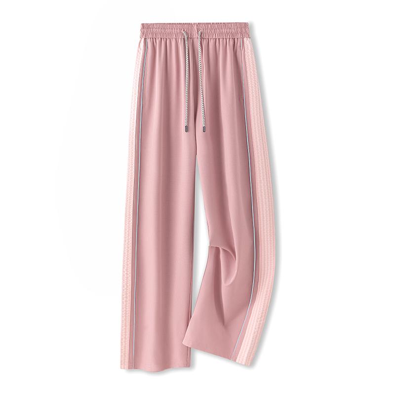 

Side Striped Sweatpants, Loose Drawstring, Versatile Wide-leg Straight Casual Pants 2XL розовый