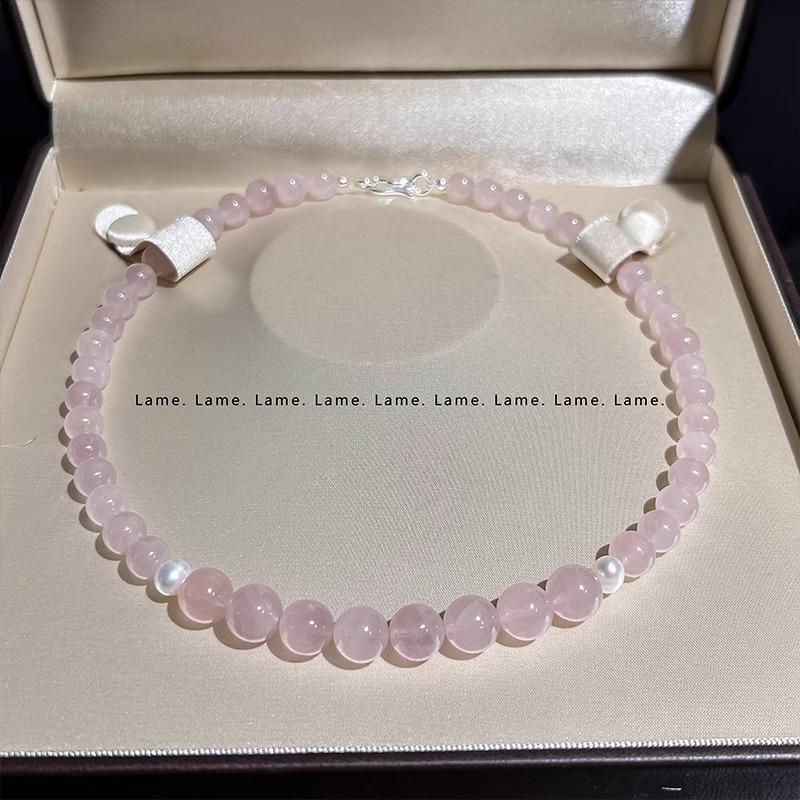 

Natural Madagascar Pink Crystal Necklace for Women, Summer Pearl Collarbone Chain, Unique and Sophisticated S9Sterling silver necklace 43CM