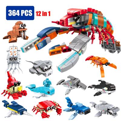 Moc 12in1 Ocean Marin Pești Animale Homar Balenă Ucigașă Focă Rază Crabul Pustnic Set Model Blocuri de Construcție Jucării Bricolaj pentru Copii Cadouri