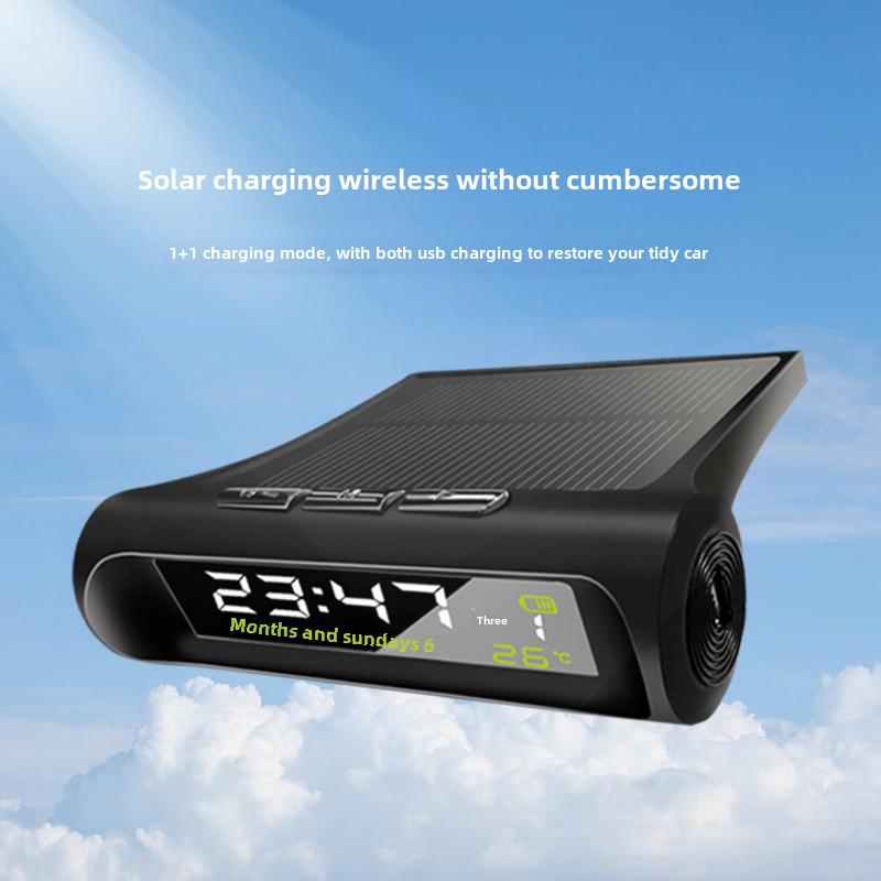 Car Solar Clock with Anti-Drowsiness Alarm, Voice Reminder, Thermometer, and Intelligent LED Lighting