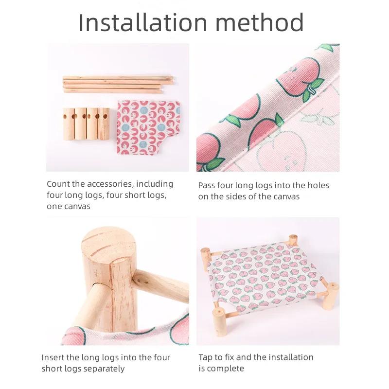 Pet Hammock Durable Cat Bed Four Seasons Universal Removable Washable Solid Wood Kennel Litter Dog Cat Hammock House Supplies