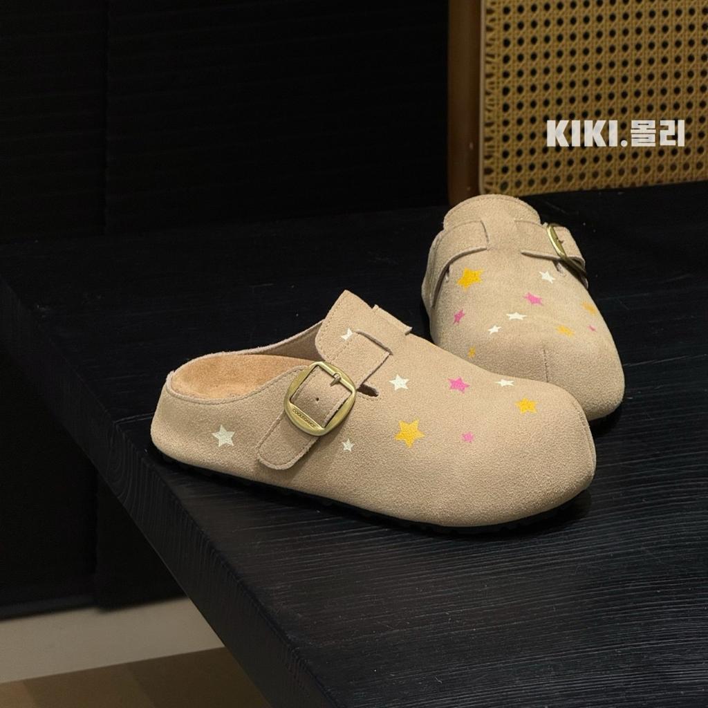 Niche flowers summer new retro design feeling thick bottom half slippers bag head height slippers women