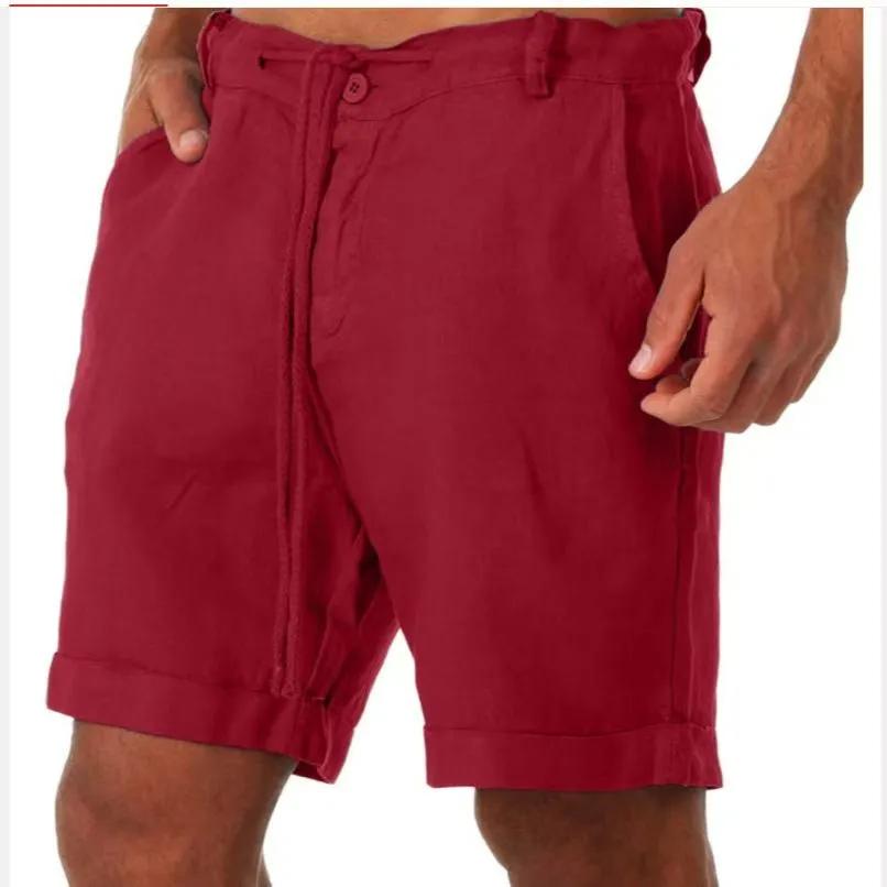 Summer Men's Cotton Linen Shorts Men Cotton Beach Short  Wild Leisure Loose Solid Cargo Shorts for Men Sweatshorts