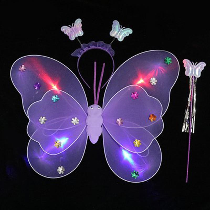 Led Butterfly Wings Light Up Angel Wings Kids Hair Bows Girl Headband Costume Girls Dress Props Party Angel Luminous Fairy Wings