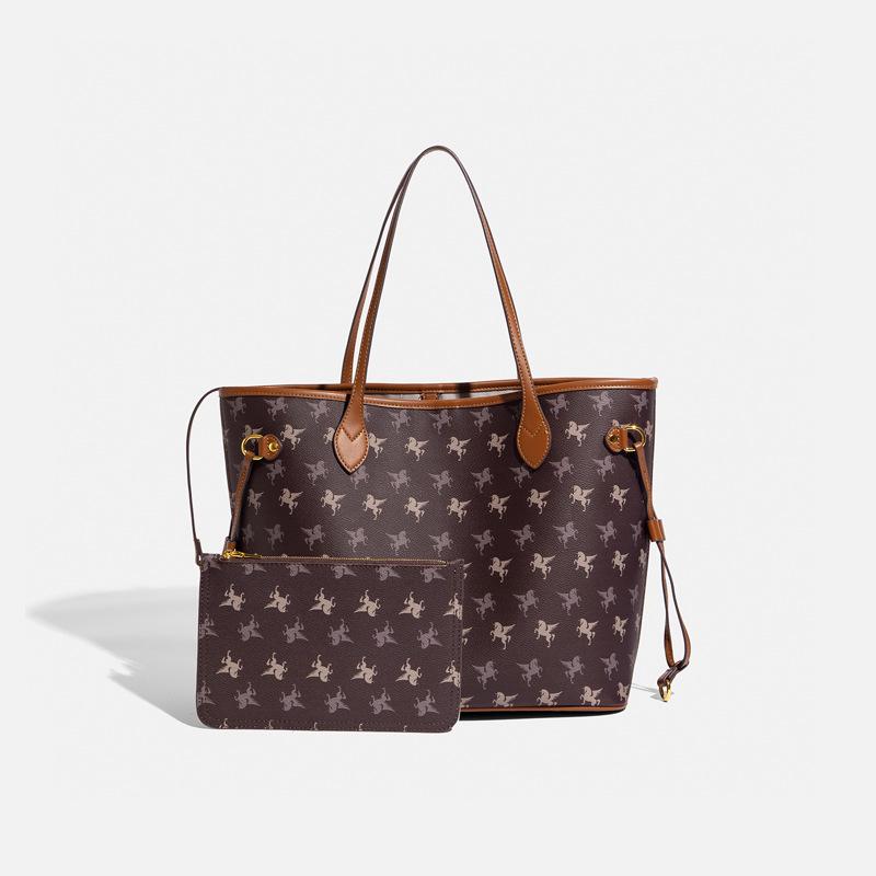 

Genuine Leather Large Capacity Tote Bag - Autumn/Winter Edition for Women and Mother-Daughter Duo 43x14x29 cm кавовий