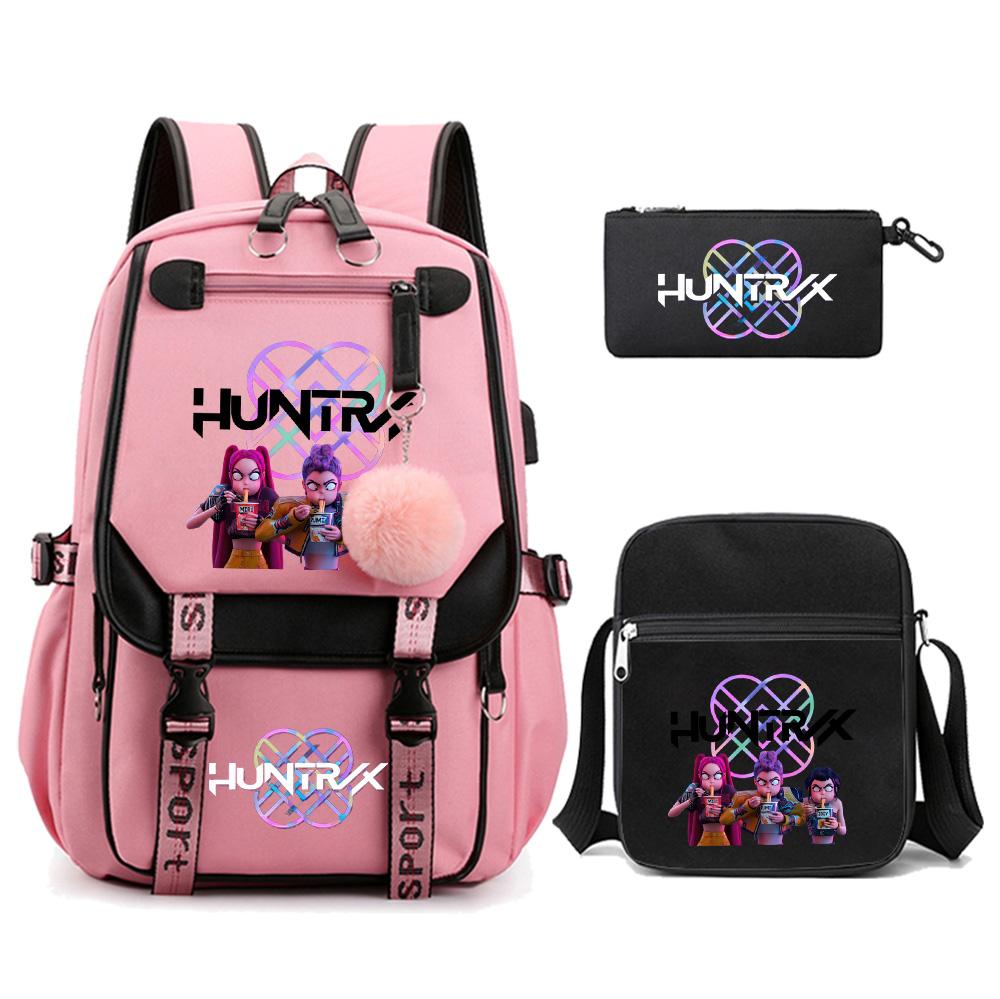 3 szt./zestaw K-pop Demon Hunters Plecak z nadrukiem z torbą na ramię piórnik dla nastolatka dziewczyny chłopca tornister dużej pojemności torba podróżna prezent dla dziecka plecak