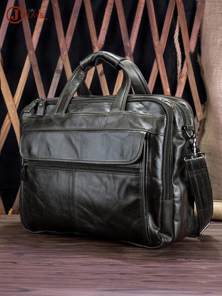 Retro Genuine Leather Men's Briefcase: 15.6-inch Business Handbag
