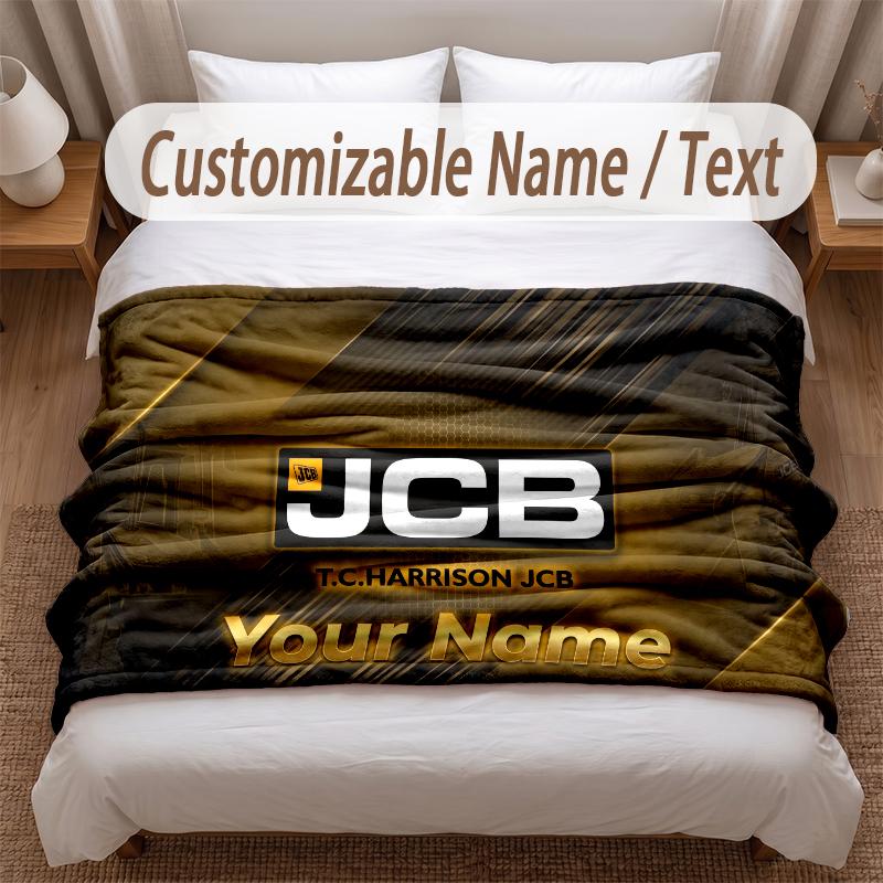 JCB Printed Flannel Blanket Custom Name Text Soft Warm Throw For Bedroom Holiday Gift