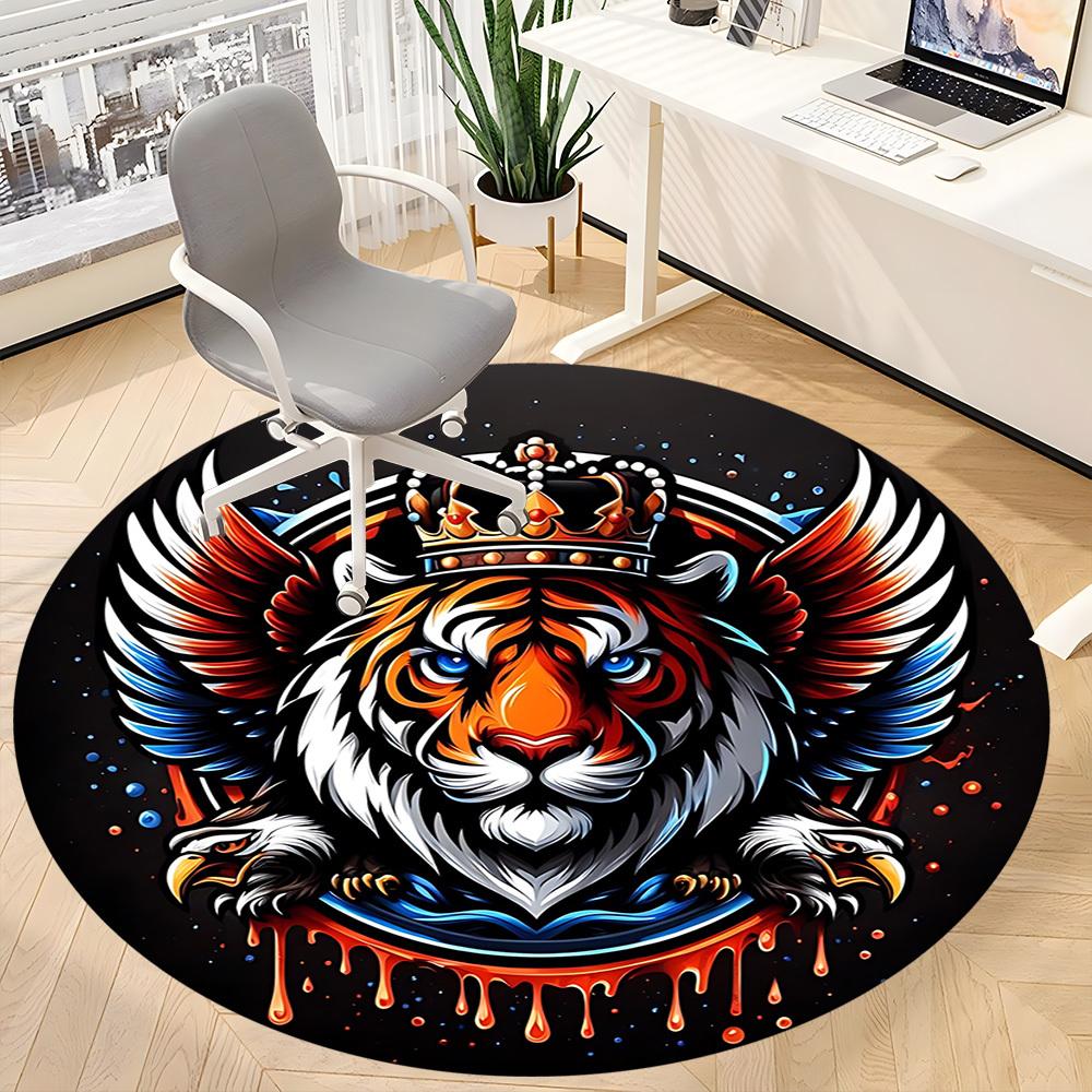 1PC Tiger Crown Emblem Office Round Rug, Non Slip, Soft and Durable Office Rug for Interior Decoration, Perfect for Office