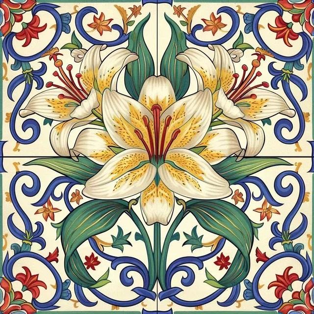 5D Diy Diamond Painting Colorful Mandala White Lily Flower Cross Stitch Full Square Round Picture Mosaic Rhinestones Embroidery