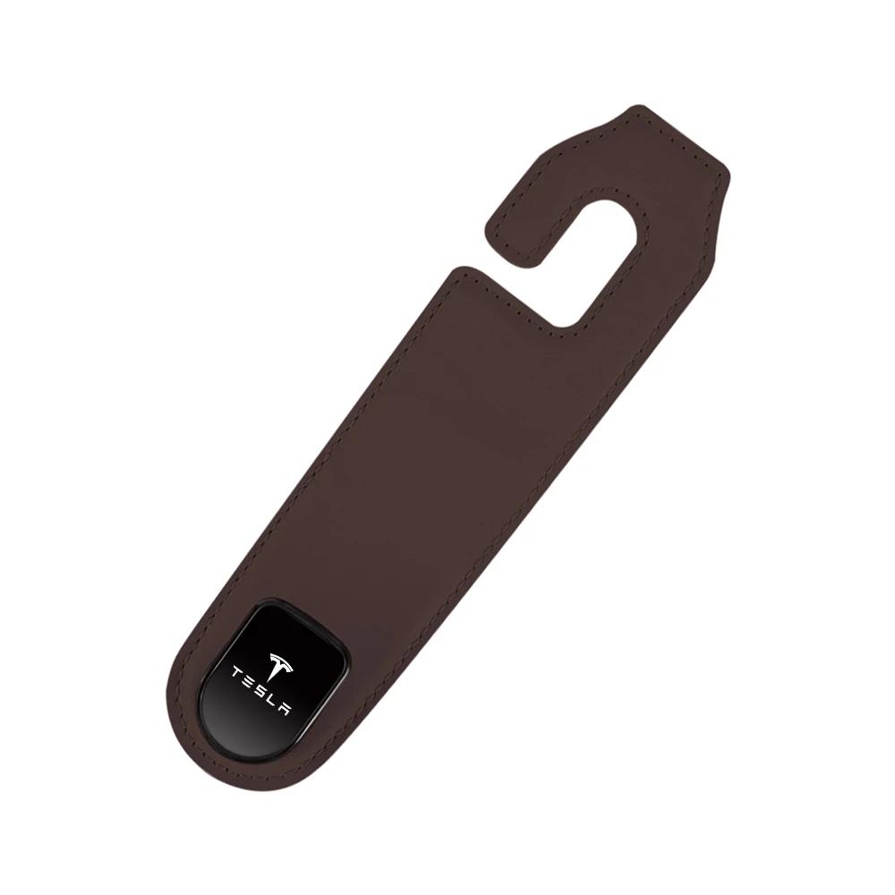 Car Sticker 2025 New Tesla Car Seat Back Hook Pu Leather Load-bearing Wear-resistant Hook Storage Hanger For Tesla Model 3 Roads