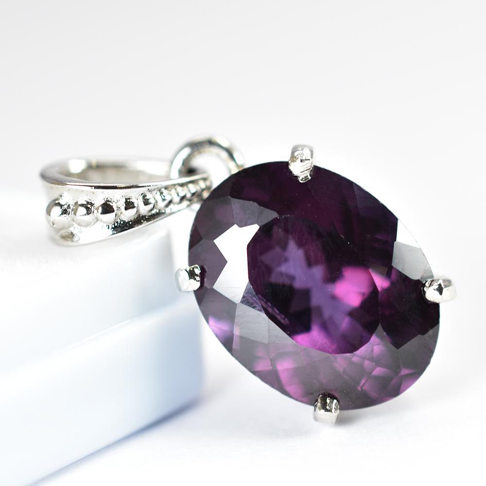 Natural 21.8 CT Purple Alexandrite Certified Gemstone Pendant 925 Silver