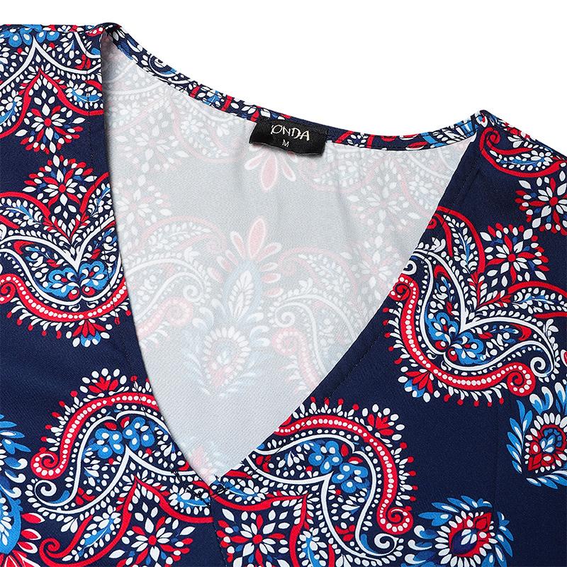 Robes Imprimées Élégantes à Col en V et Manches Longues pour Femmes Grandes Tailles