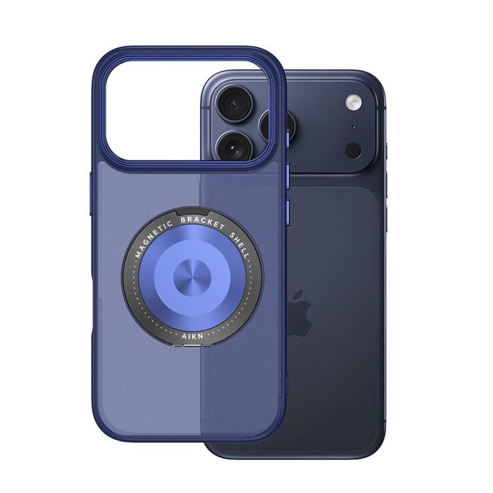 360° Ring Case - BOOLING - for iPhone 17 Pro Max - PC Silicone with Blue Rotating Magnetic Ring