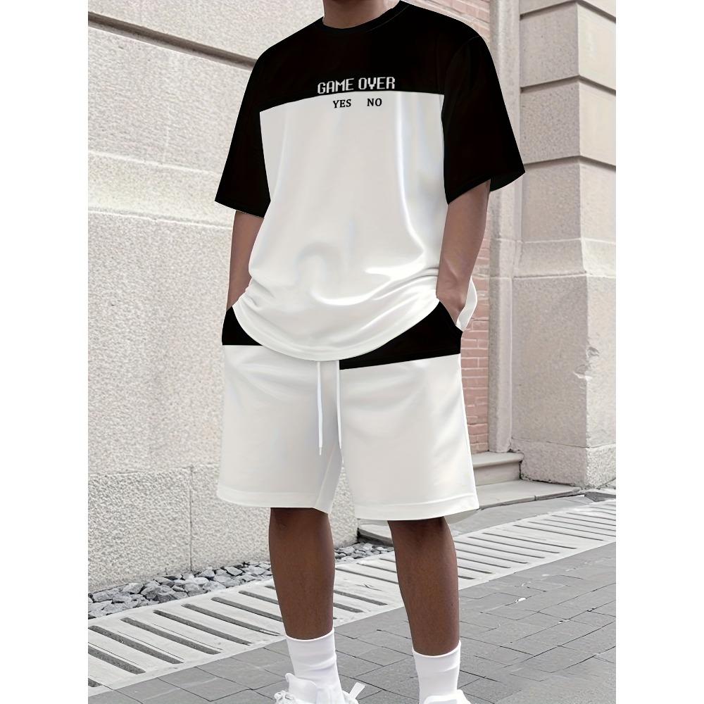2026 Letter Printed Men's T-shirt and Shorts Set Loose Fit Short Sleeved Top and Shorts Summer Vacation Men's Clothing