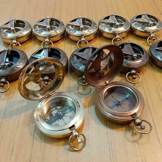 Lot of 12 Antique Brass Push Button Sundial Compass 5.08 Cm Marine Gift Handmade Gift